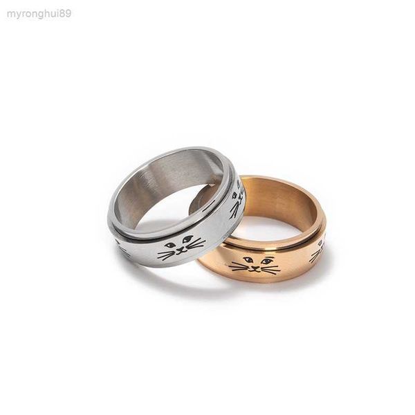 

titanium steel rotatable cat ring fashion rose temperament meow star lover k45e, Silver