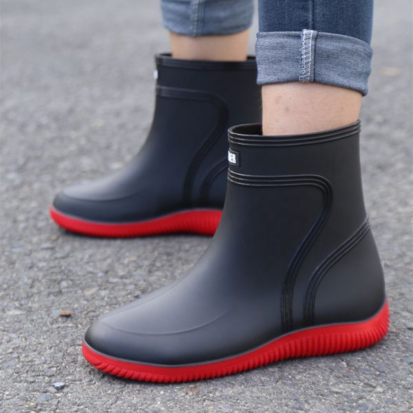 

rain boots waterproof rubber shoes men and women work garden galoshes couple fishing water shoes footwear bottes de pluie, Black