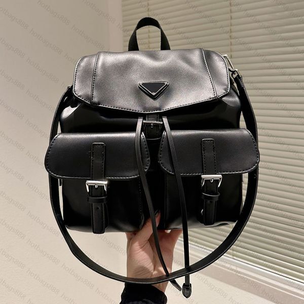 

designer leather backpack shoulder bags classic travel bag handbags black back pack triangle sign metal zipper multi pockets schoolbag