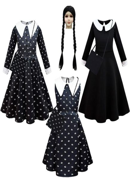 

girls dresses fashion kids movie wednesday addams cosplay princess dress and wig bag set girl halloween costume carnival gothic bl8774611, Red;yellow