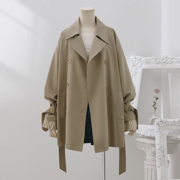 

women's trench coats superaen khaki coat spring and autumn 2023 korean design casual jackets 230329, Tan;black