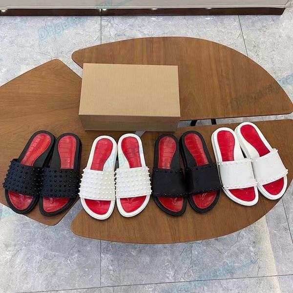 

luxury designer slide women slipper for men slides rubber rivet diamond flip flop rivet summer classic sandal beach flat slide easy to wear, Black