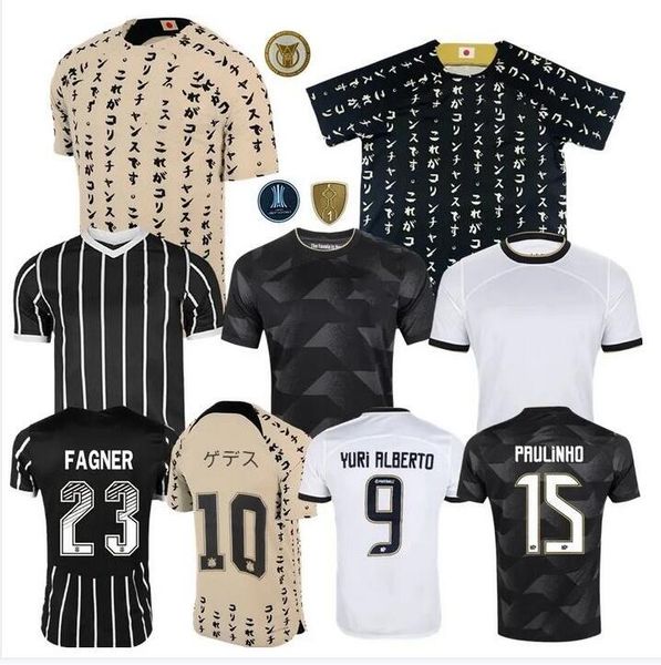 

corinthians 22-23 third soccer jerseys celebrates the 10th anniversary 23-24 home away jersey r. augusto guede willian giuliano cassio pauli, Black;yellow