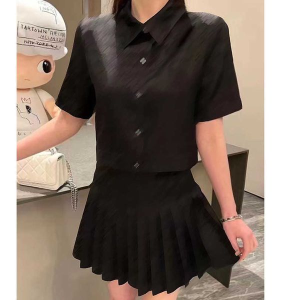 

23ss designer skirts set shirt skirt suit jacquard letter lapel short sleeve shirt high waist pleated short half skirt sets women clothes a1, White