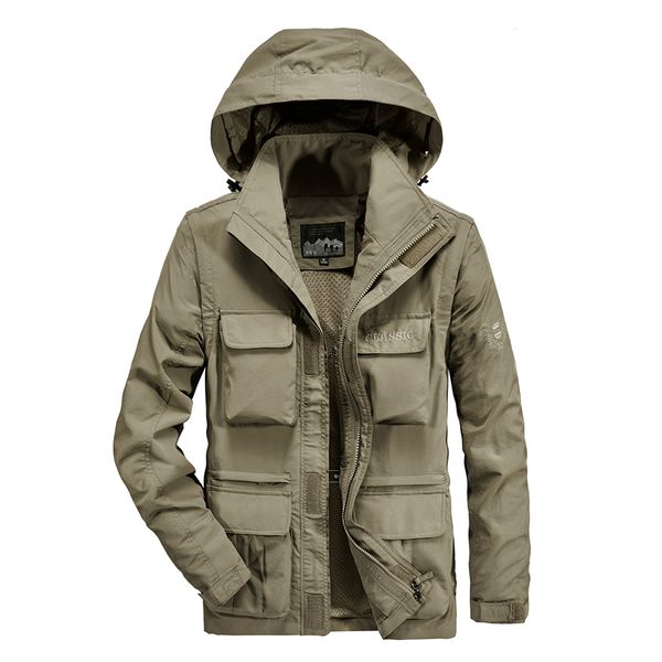 

baseball jersey mens down spring autumn new outdoor windproof hooded men hiking camping fishing coat men tactical multi-pocket, Black