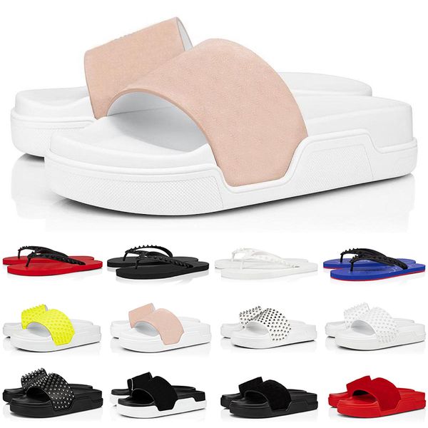 

men women luxury slippers sandals slides triple black white red rivet flat flip flops beach l platform indoor sandal with box