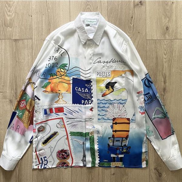 

long sleeve orange print shirt men women hawaii beach silk shirts, White;black