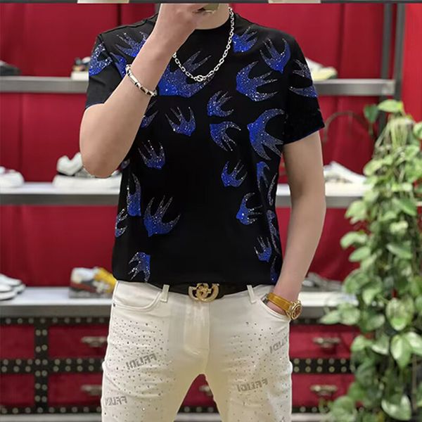 

new men's t-shirts splendid diamond swallow design summer male short sleeve tees handsome comfortable underlay shirt clothing m-5xl, White;black
