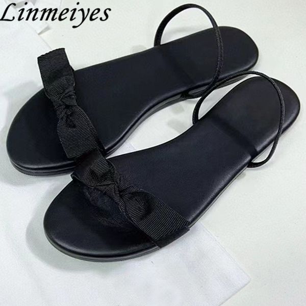 

sandals black women satin butterflyknot casual summer flat shoes fashin concise mules roman woman 230329