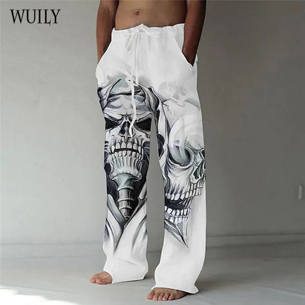 

men's pants skull straight trousers 3d print elastic drawstring design front pocket beach skeleton graphic prints comfort 230329, Black