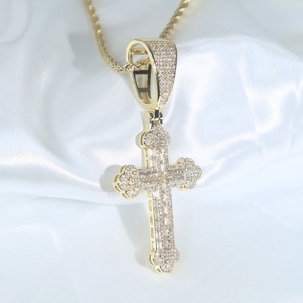 

hip hop iced out bling sparking 5a cubic zirconia cz cross pendant tennis chain necklace fashion jewelry gifts for men boy, Silver
