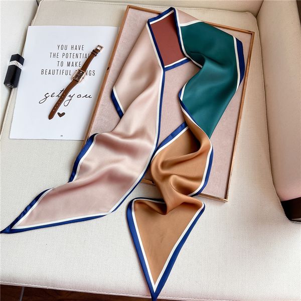 

headbands hairband elegant head scarves striped silk hair skinny ribbon neck tie bag scarf for women female bandana accessories 230328, Silver