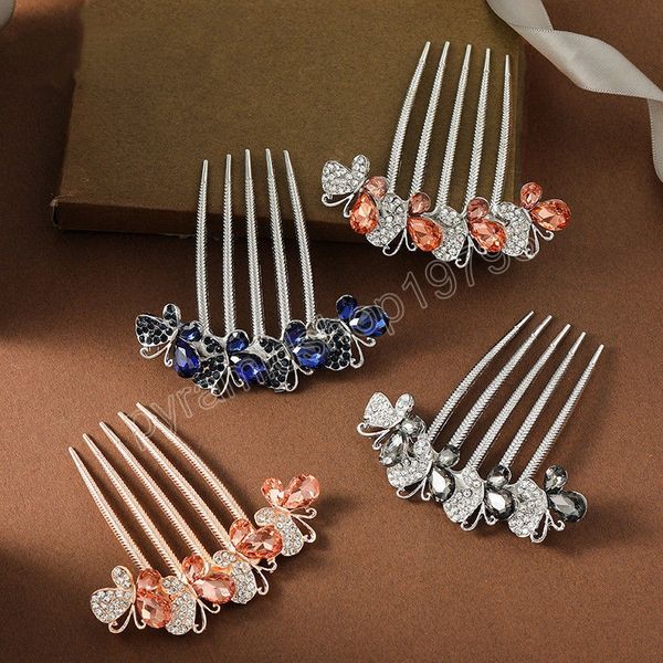 

butterfly rhinestone hair comb clips bun for women barrette hairpin ornaments bridal headpiece flowers fashion hair accessories, Slivery;white