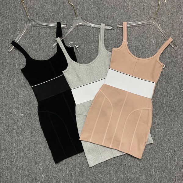 

women tank fashion designer strap tank dress zipper wrap hip letter open back threaded skirt short skirt, White