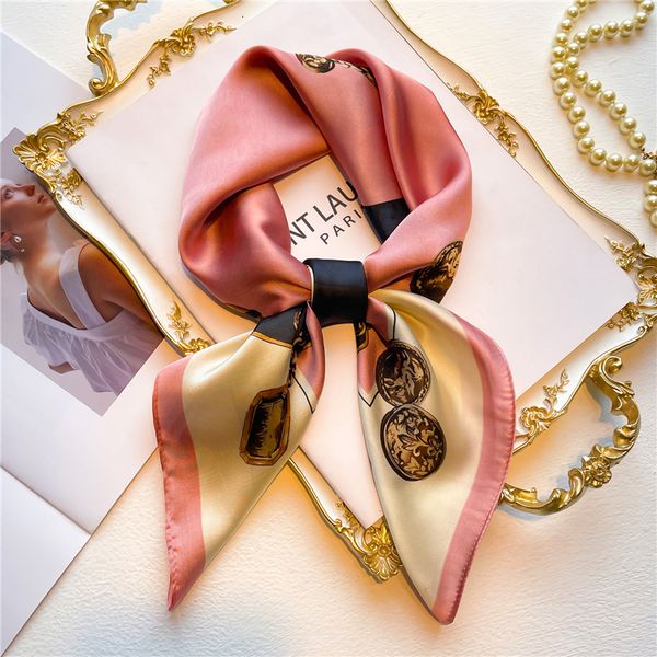 

scarves luxury 70cm silk square scarf women print satin neck tie female hair wrisr4t bandana headkerchief shawl wrap hijab echarpe 230328, Blue;gray