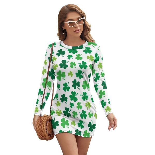 

casual dresses irish shamrock themed bodycon dress summer st patricks day kawaii dresses ladies long sleeve print street fashion dress big s, Black;gray