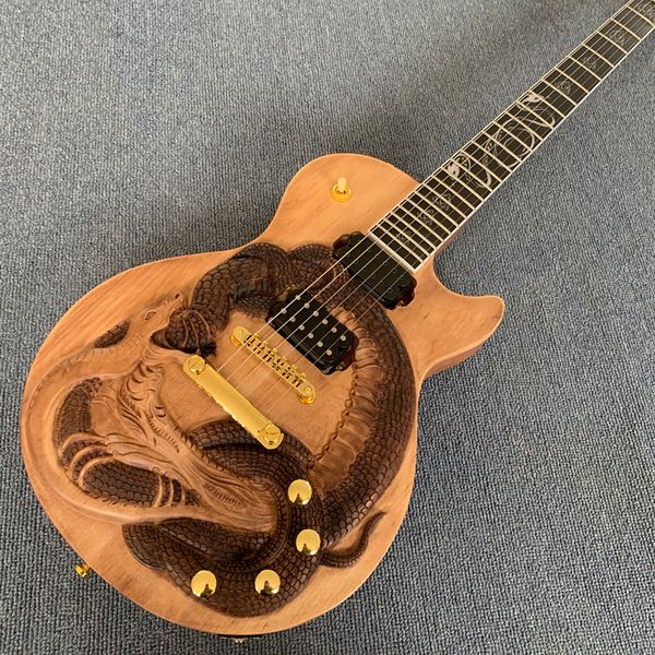 

rosewood fingerboard electric guitar, snake inlaid, snake relief solid mahogany body electric guitar, ing