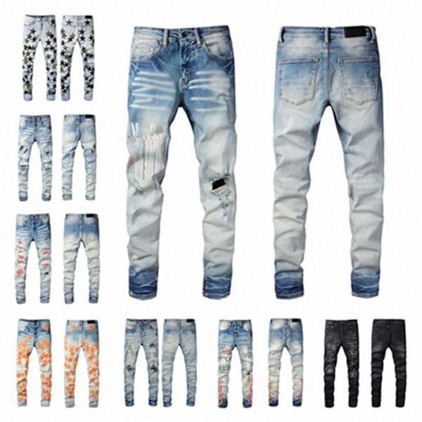 

amirs 22ss new fashion mens jeans cool style luxury designer denim pant distressed ripped biker black blue jean slim fit motorcycle size j3o