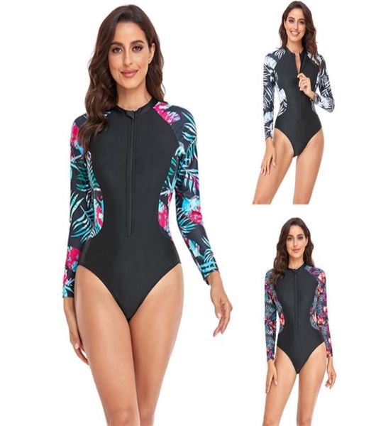 

new long sleeve one piece swimsuit bikini plus size swimsuit womens conservative onepiece floral swimwear bathing1612767