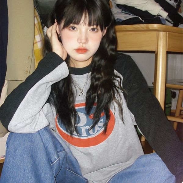 

womens tshirt kosahiki grunge warna tambal sulam lehero hoodie wanita wafel lengan panjang mode korea streetwear kaus jepang 230328, White