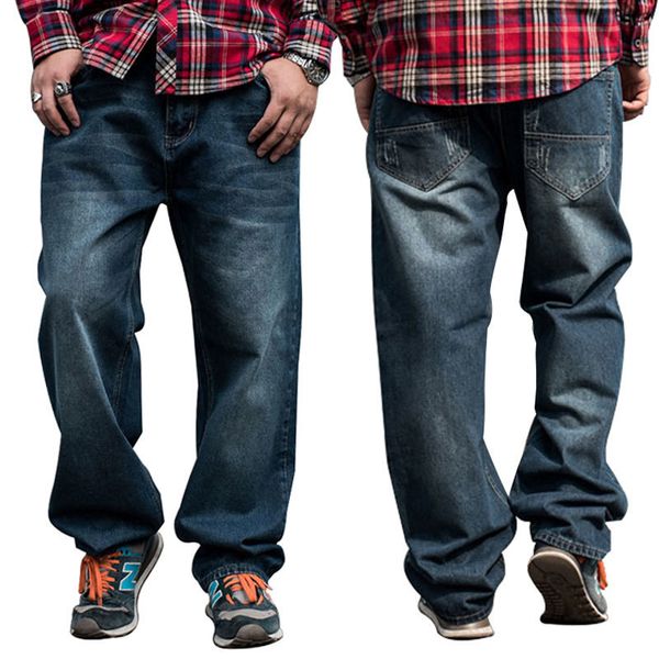 

men's jeans jeans men loose denim pants straight fashion classic streetwear hip hop brand skateboard blue wide leg trousers large 23032