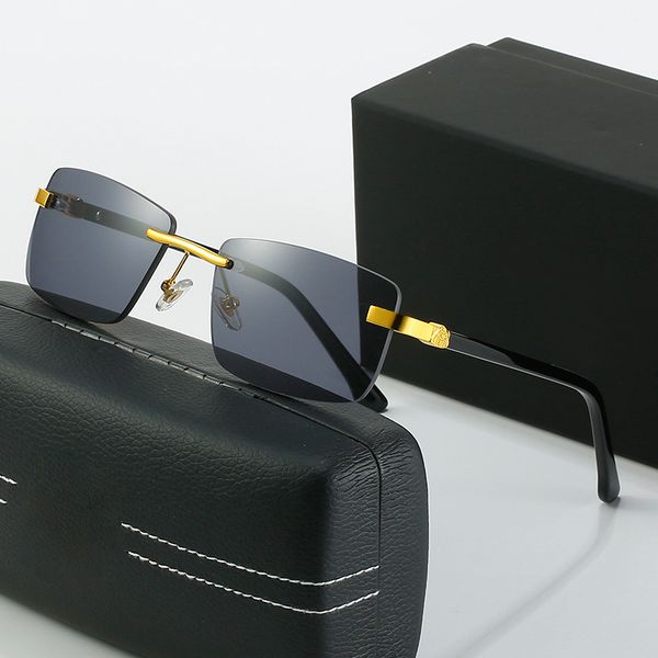 

2023 new style unframed designer sunglasses for men and women uv400 eyewear with mirror plate legs fashionable square frame sunglasses, White;black