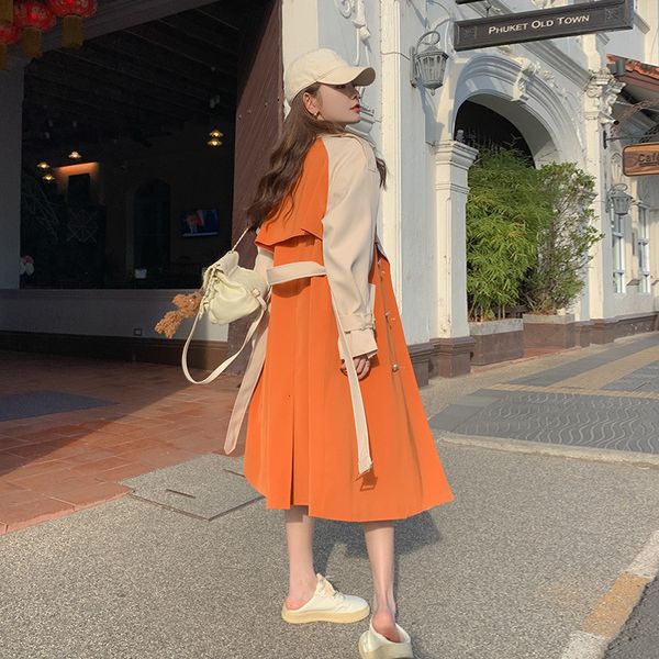 

women's trench coats superaen orange 2023 spring summer casual fashion korean style 230329, Tan;black