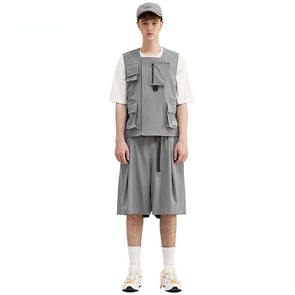 

men's vests summer jacket multi pocket solid color fashion lover casual hip hop sleeveless loose youth set 230329, Black;white