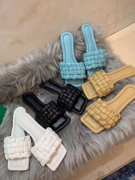 

slides shoes women shoe designer sandals flat sandal woman slippers fashion slipper womans slipper woven leather slide wholesale, Black