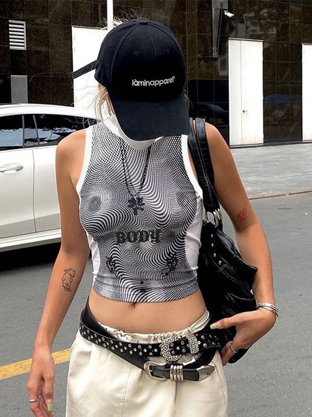 

women's tanks camis y2k human body printed tank cropped aesthetic oneck sleeveless backless vest female 2023 summer girl chic 230329, White