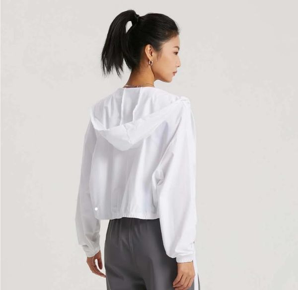 

ll summer new yoga outfit hooded sunscreen non slip zipper loose fitness clothing adjustable cap rope sports women jogging outfit ll651