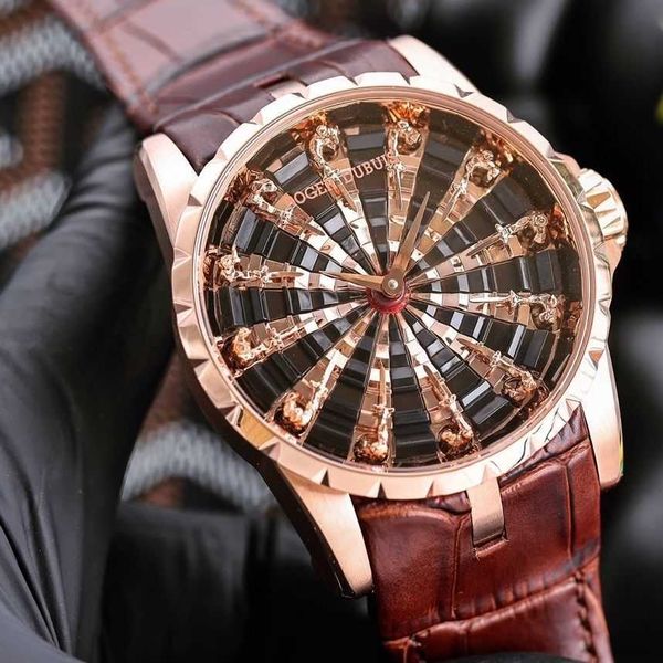 

roger duby watch for men with mechanical movement skeleton design roger dubi automatic man's watch 45mm, Slivery;brown