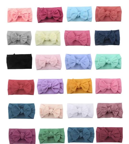 

baby girl hair accessories turban headband soft nylon headwraps bow knot headbands stretchy hair bands children little girls wholesale ribbo, Slivery;white