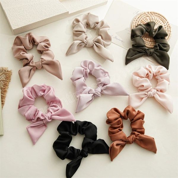 

korean bowknot hair scrunchies women solid color ponytail holder hair ties hair rope rubber bands headwear hair accessories, Slivery;white