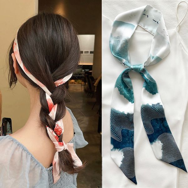 

bandanas durag print silk long hairband ribbon for women ladies bandana neck tie headband bag scarfscarves belt hair accessories 230328, Blue;gray