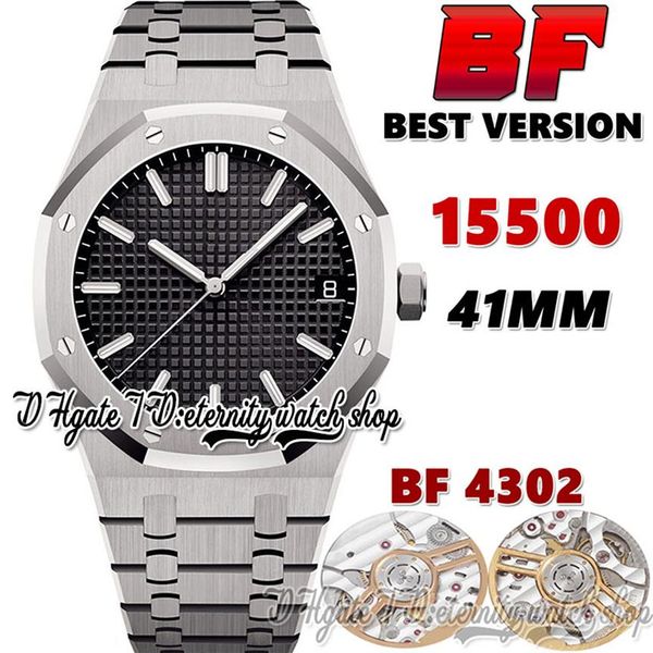 

2022 bff bf15500 cal 4302 bf4302 automatic 41mm mens watch black textured dial white stick markers stainless steel bracelet super 2375, Slivery;brown