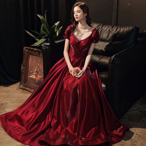 

elegant bridesmaid dresses scoop neck wine red bandage short sleeve satin a line party prom lady gowns robe de soiree vestidos, White;pink