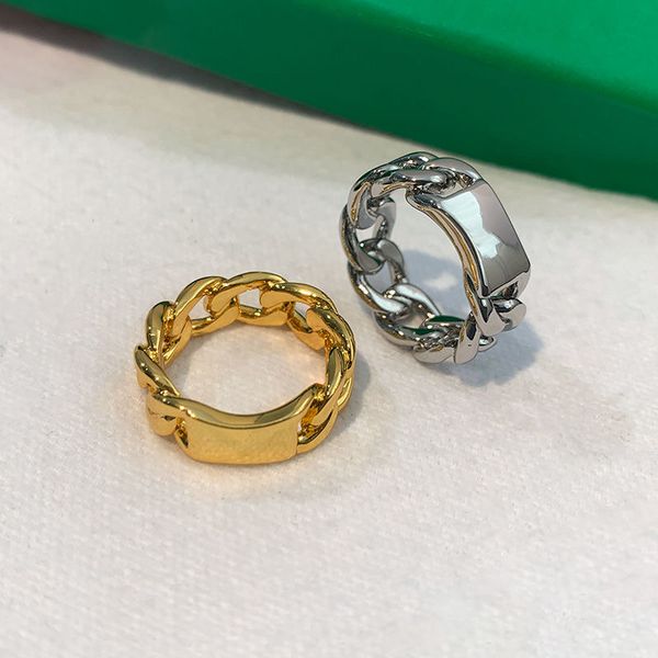 

fashionable designer metal chain ring square thick brand women gold silver finger ring street jewelry accessories
