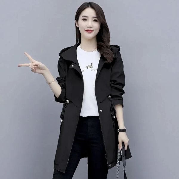 

women's trench coats with lining women coat 2023 spring autumn hooded windbreaker female fashion overcoat midlength black outerwear 230, Tan;black