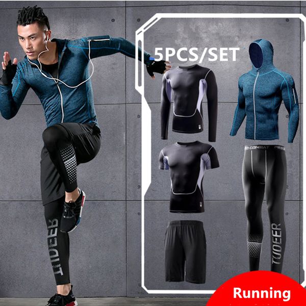 

running sets reflective sportswear men's running set jogging basketball underwear tight sportswear fitness training shirt 230329, Black;blue