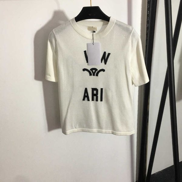 

23ss knits t-shirt designer clothes women chest logo letter short sleeve knitted shirt t-shirt women clothes, White