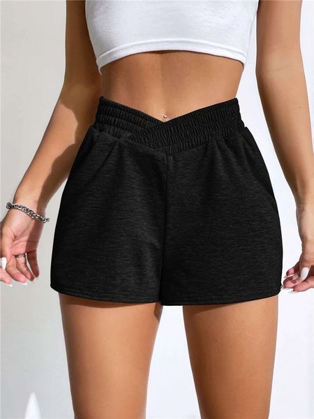 

women's shorts casual solid asymmetrical elastic waist track with pocket summer sports clothes loose biker streetwear y2k 230329, White;black