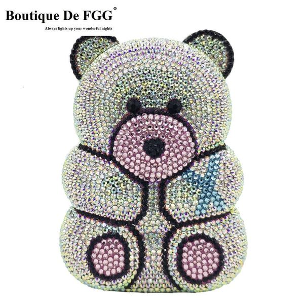 

evening bags boutique de fgg 3d bear teddy shape women silver pink crystal ab evening clutch handbags and purses diamond wedding party bag 2