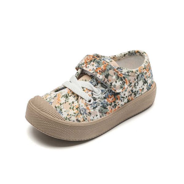

athletic outdoor kids canvas shoes girls shoes autumn 2023 new floral print french retro versatile child princess casual shoes soft sole non, Black