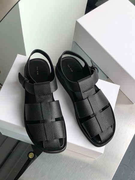 

women shoes the row fisherman sandals original box genuine real calfskin leather seamless strap construction and covered adjustable buckle c, Black