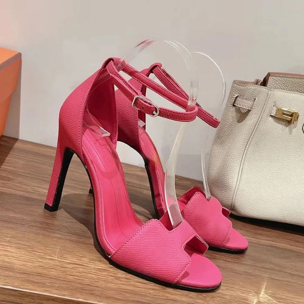 

ladies sandals summer high-heeled shoes women back strap leather stiletto sandanls 105mm luxury designers sandals evening wedding heeled 35-, Black