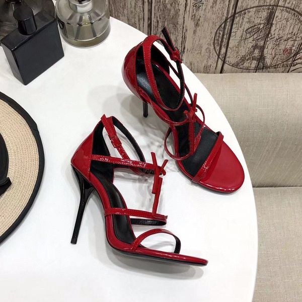 

2023 patent leather women stud sandals point summer shoe dress shoes black red stiletto heels sandals classic slides fashion abrasion resist