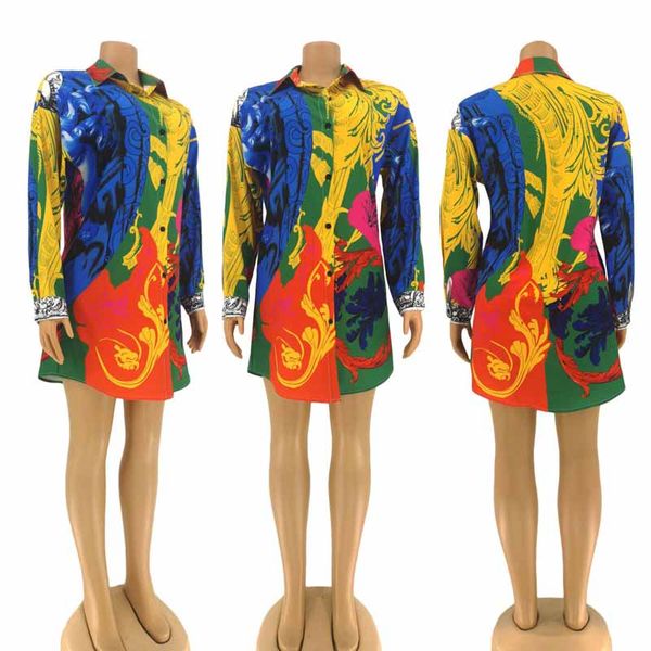 

fashion women shirt dress long sleeve vestidos designer dresses colorful painted one piece wholesale clothing, Black;gray