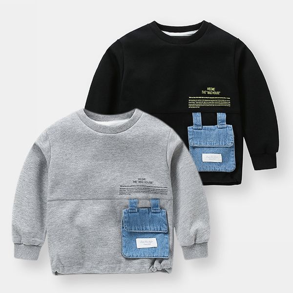 

jackets spring autumn fashion 2 3 4 5 6 7 8 10 years children black gray denim pocket color patchwork sweatshirt for kids baby boy 230329, Blue;gray