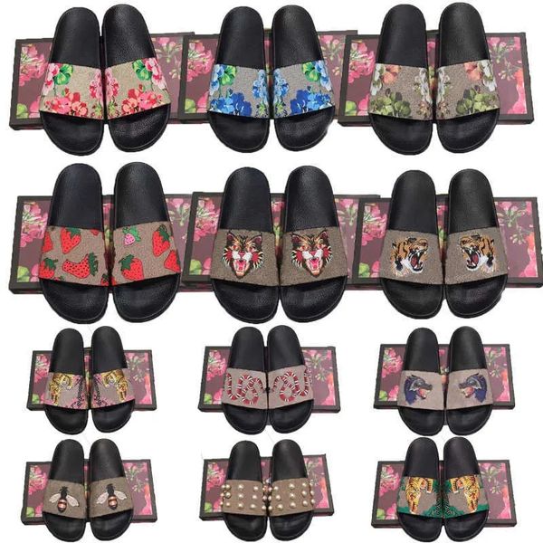 

designer slippers blooms women mens sandals fashion slides luxury floral g brand slipper rubber flats summer beach shoes loafers gear bottom, Black